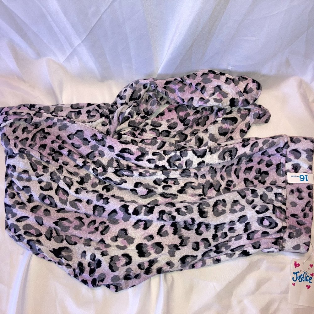 New Girls Justice Cheetah Pink Gray Leggings Size 16 w/ Pockets